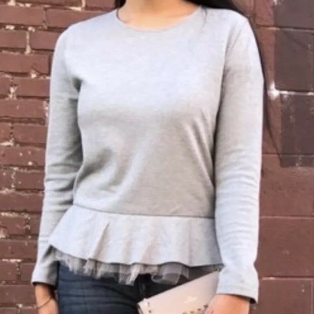 J. CREW | Tulle Ruffle Hem Grey Top